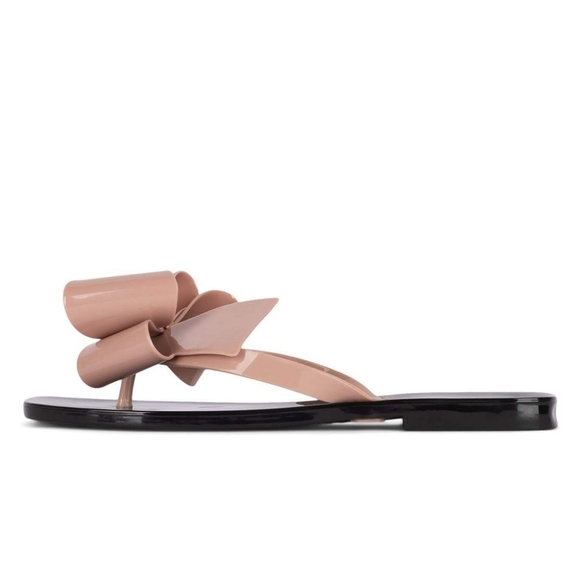JEFFREY CAMPBELL Jelly Flip Flops Blush Black Shiny Sugary Bow Feminine Summer 8 - Picture 3 of 9